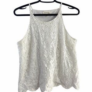 Monteau Women's White Lace Halter Tank Top